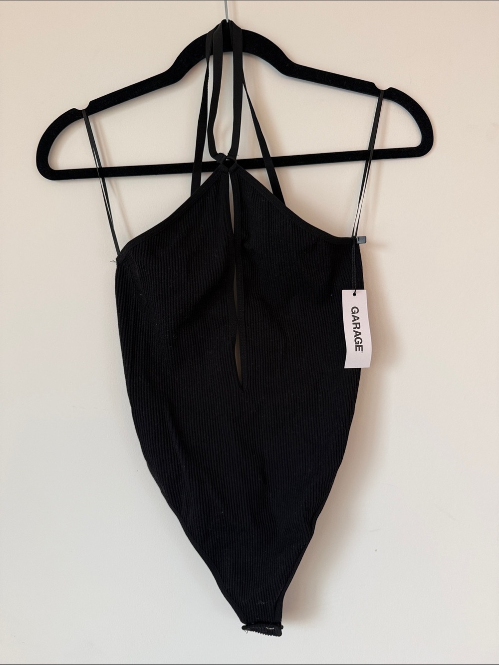 Garage Black Ribbed Halter Tie-Front Bodysuit